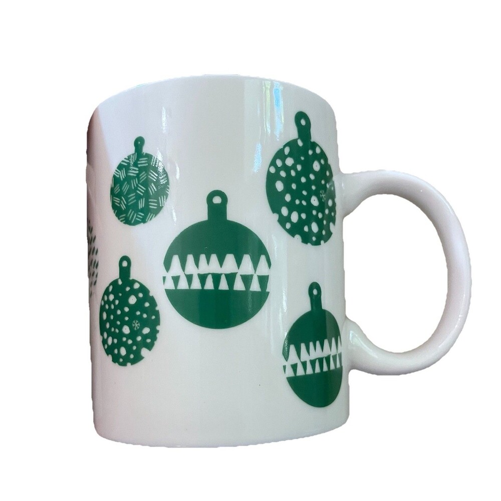2016 Starbucks Christmas Holiday Mug Cup 12 fl oz Green Ornaments on White